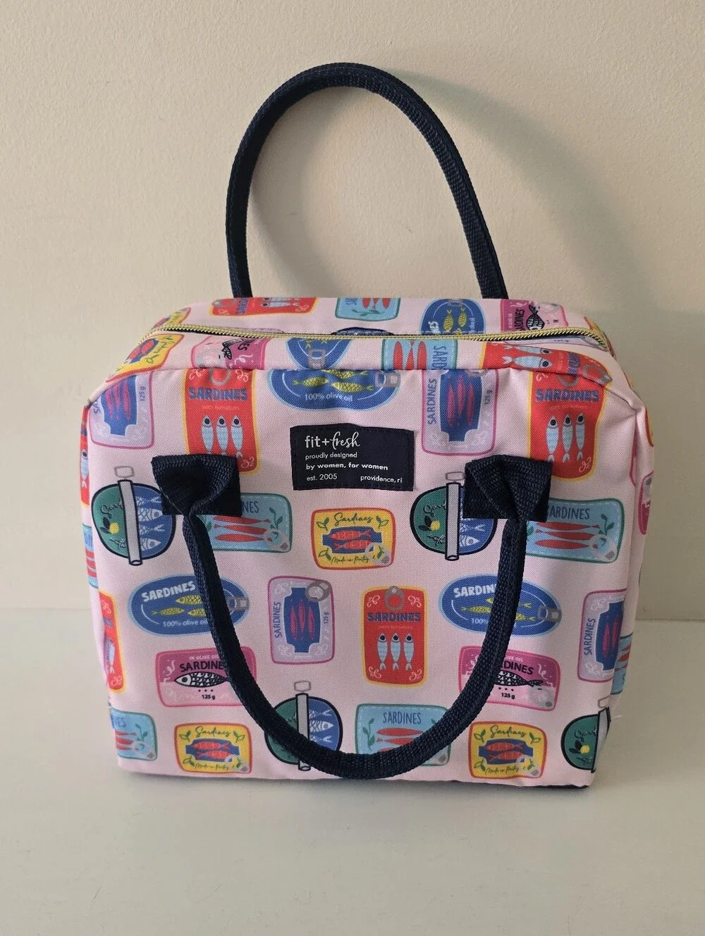 Fit + Fresh Pink Sardine Print Lunch Bag Tote